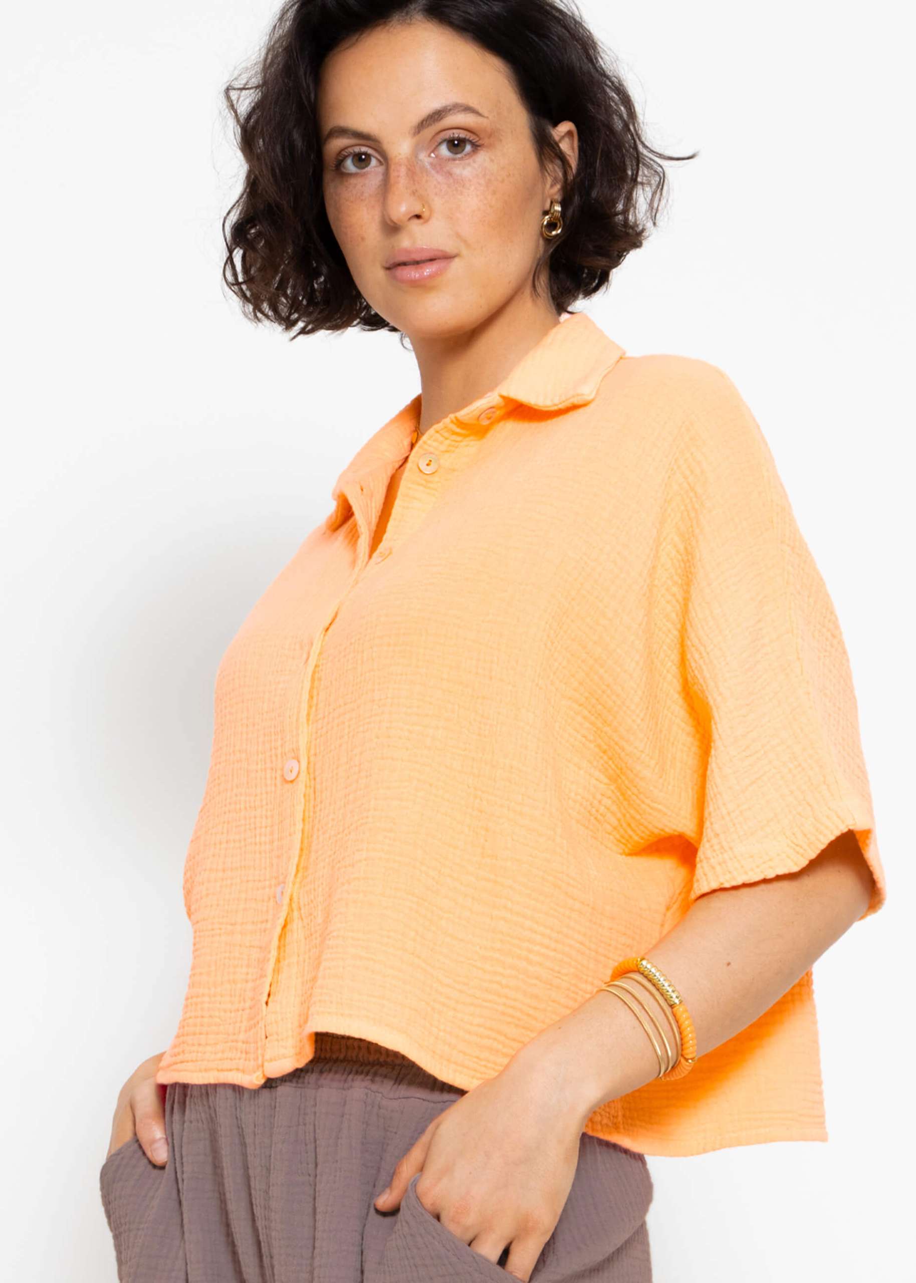 Short sleeve muslin blouse - peach