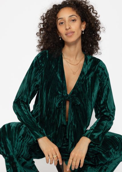 Velvet jacket with bow closure - emerald green