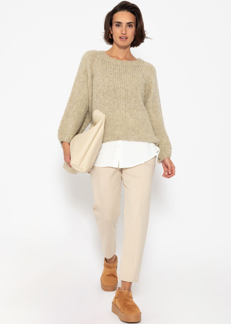 Sweater with a wide round neckline - beige