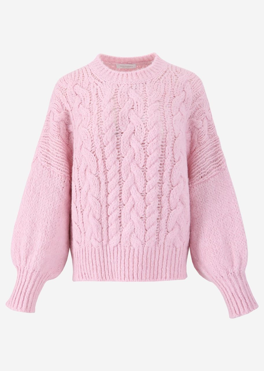 Super fluffy jumper with cable knit pattern - pink