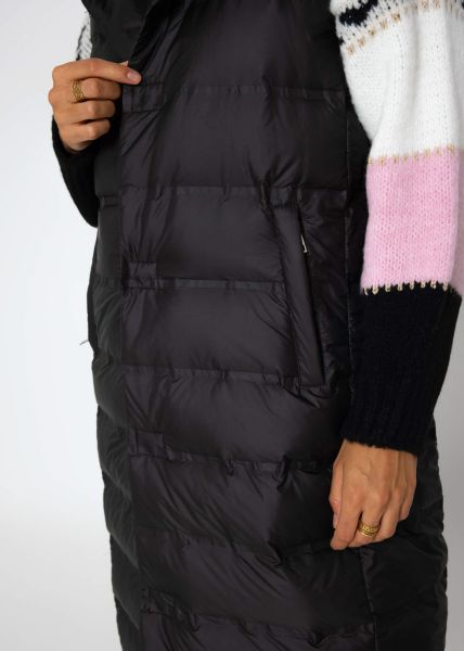 Long quilted waistcoat with hood - black