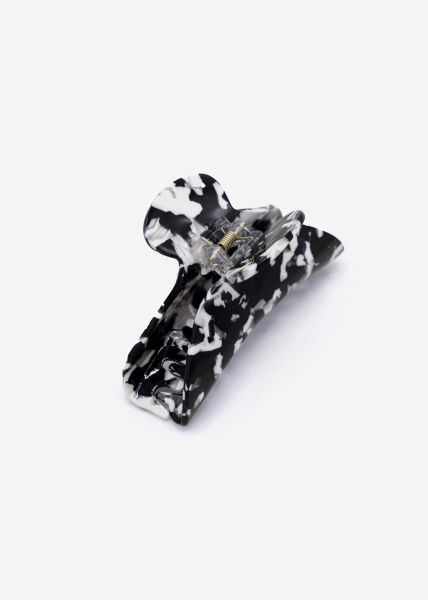 Marbled hair clip, black and white
