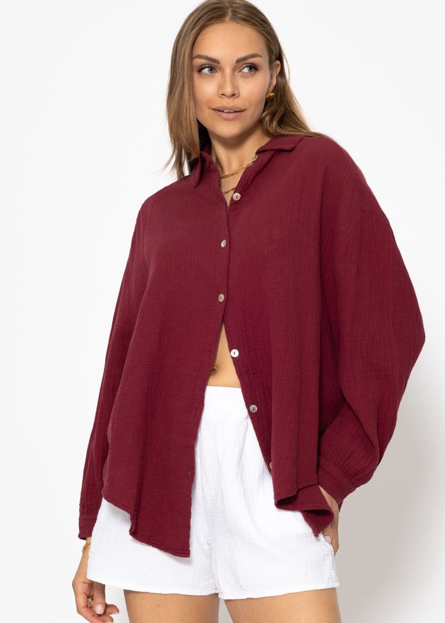 Muslin blouse oversize, short, dark red