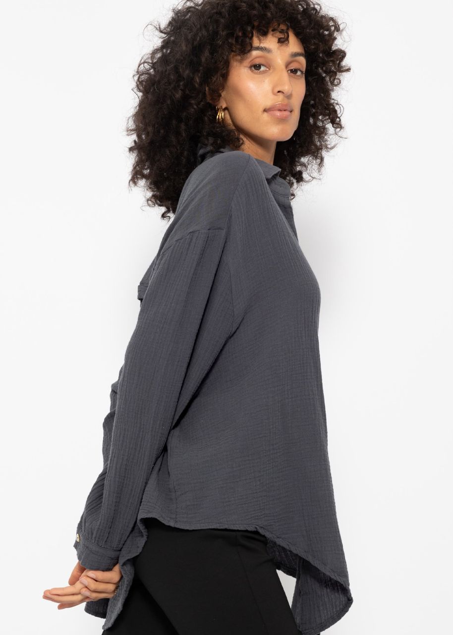 Muslin blouse oversize, short, dark gray