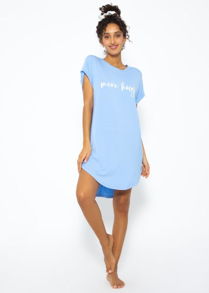 Long pyjama shirt with print - light blue