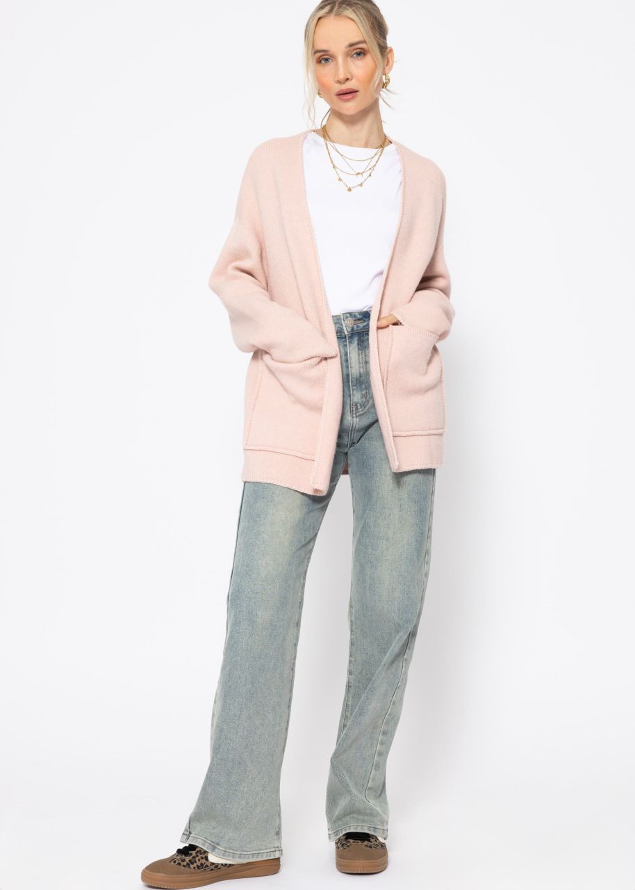 Open cardigan with patch pockets - pink