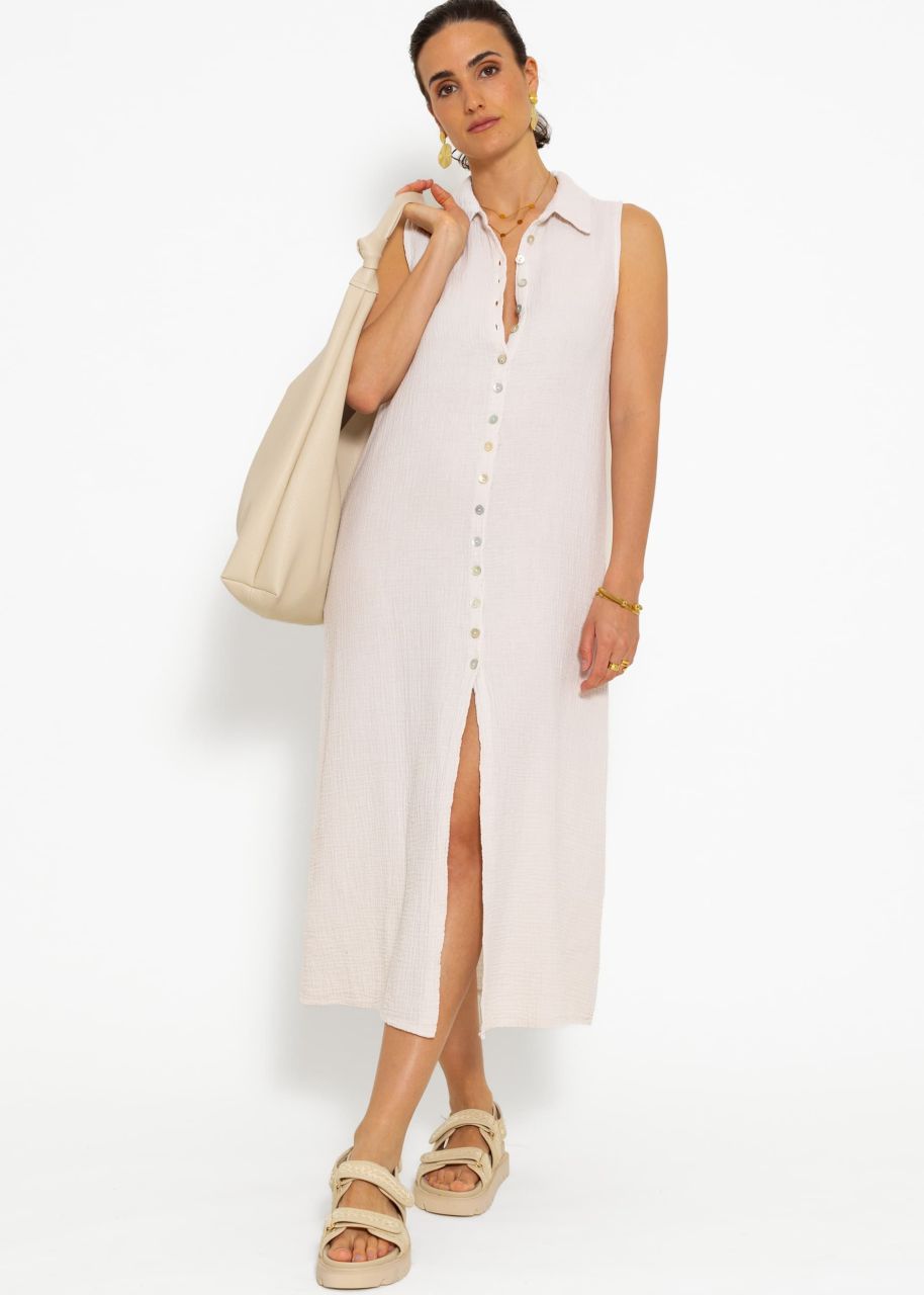 Long sleeveless muslin dress - light beige