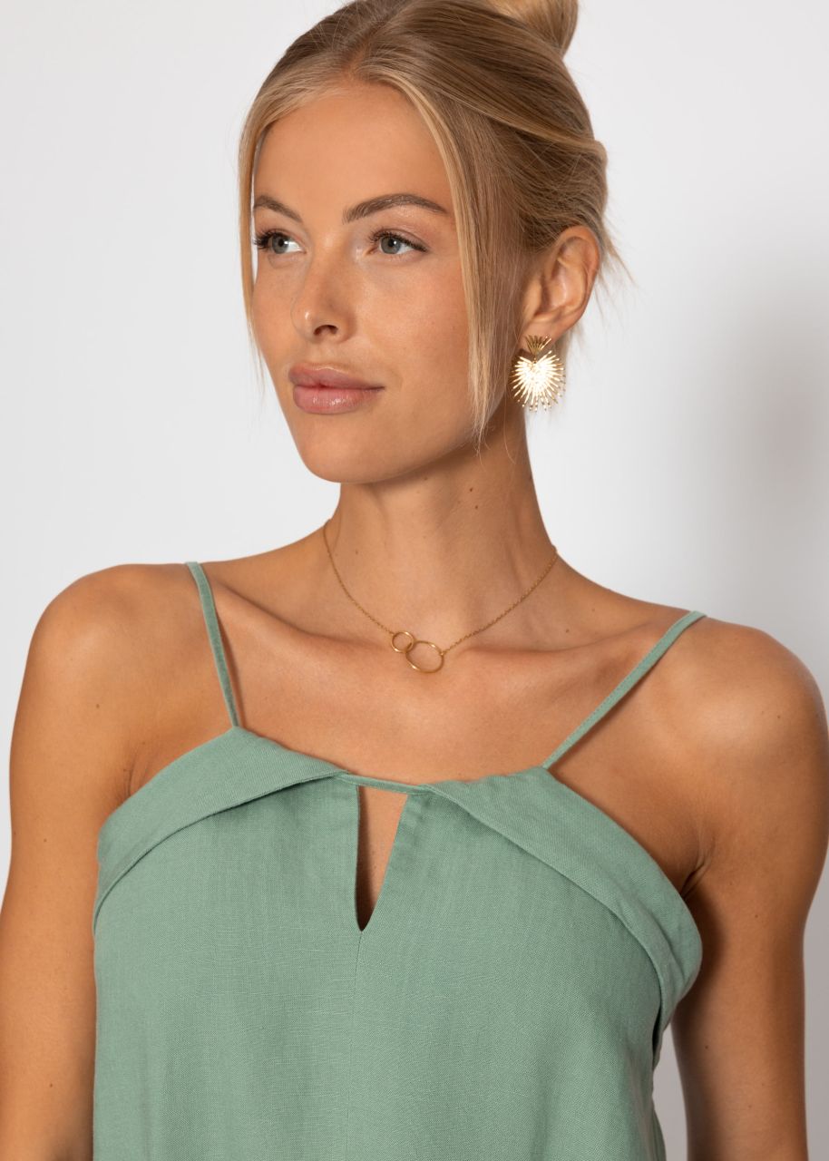 Linen dress with spaghetti straps - sage green