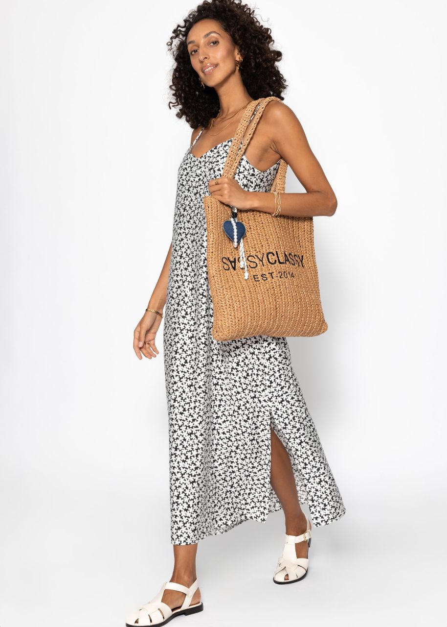 Maxi dress with floral print - black and white