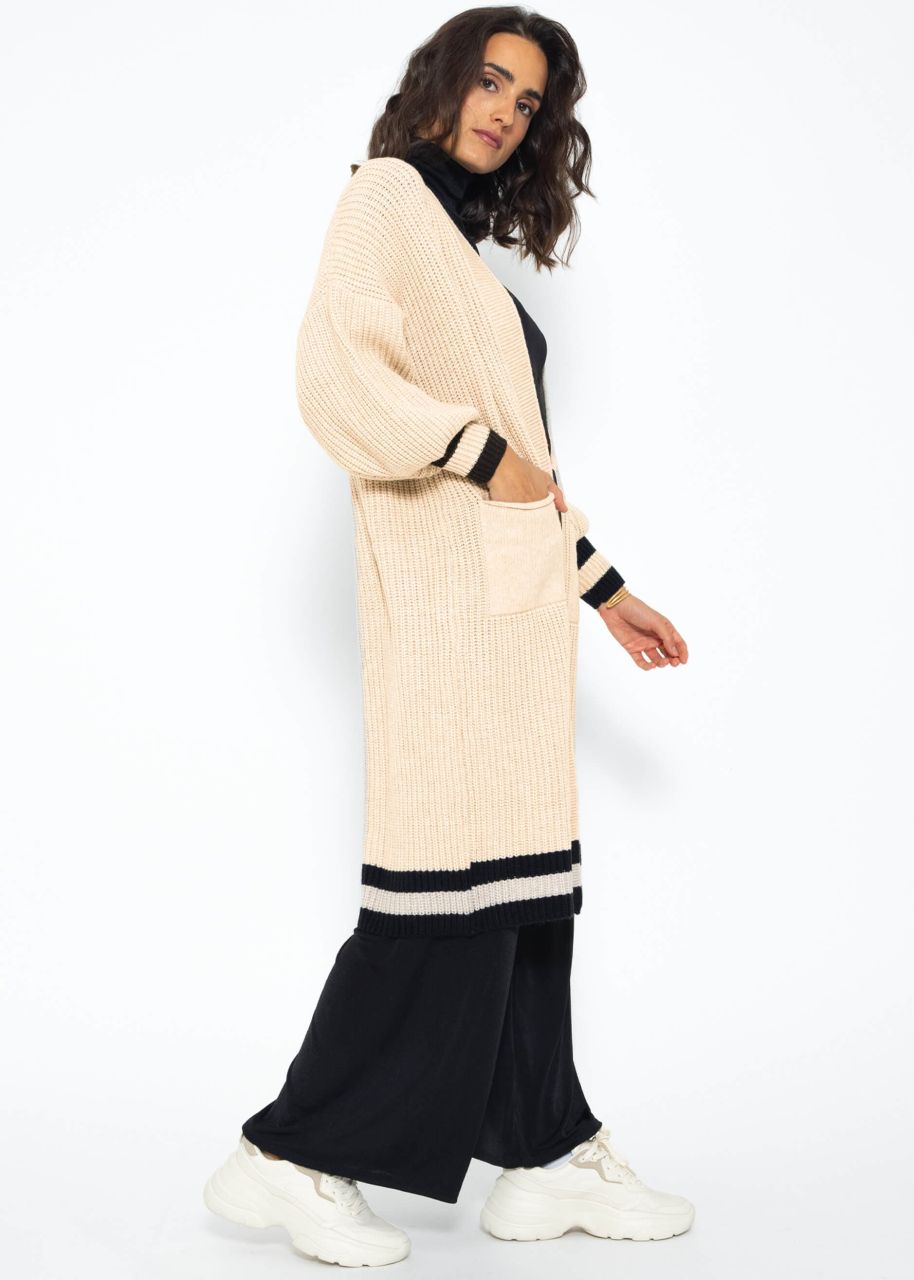 Long cardigan with pockets - beige-black