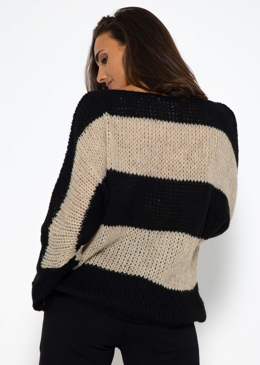 Loose knit oversize jumper- black-beige
