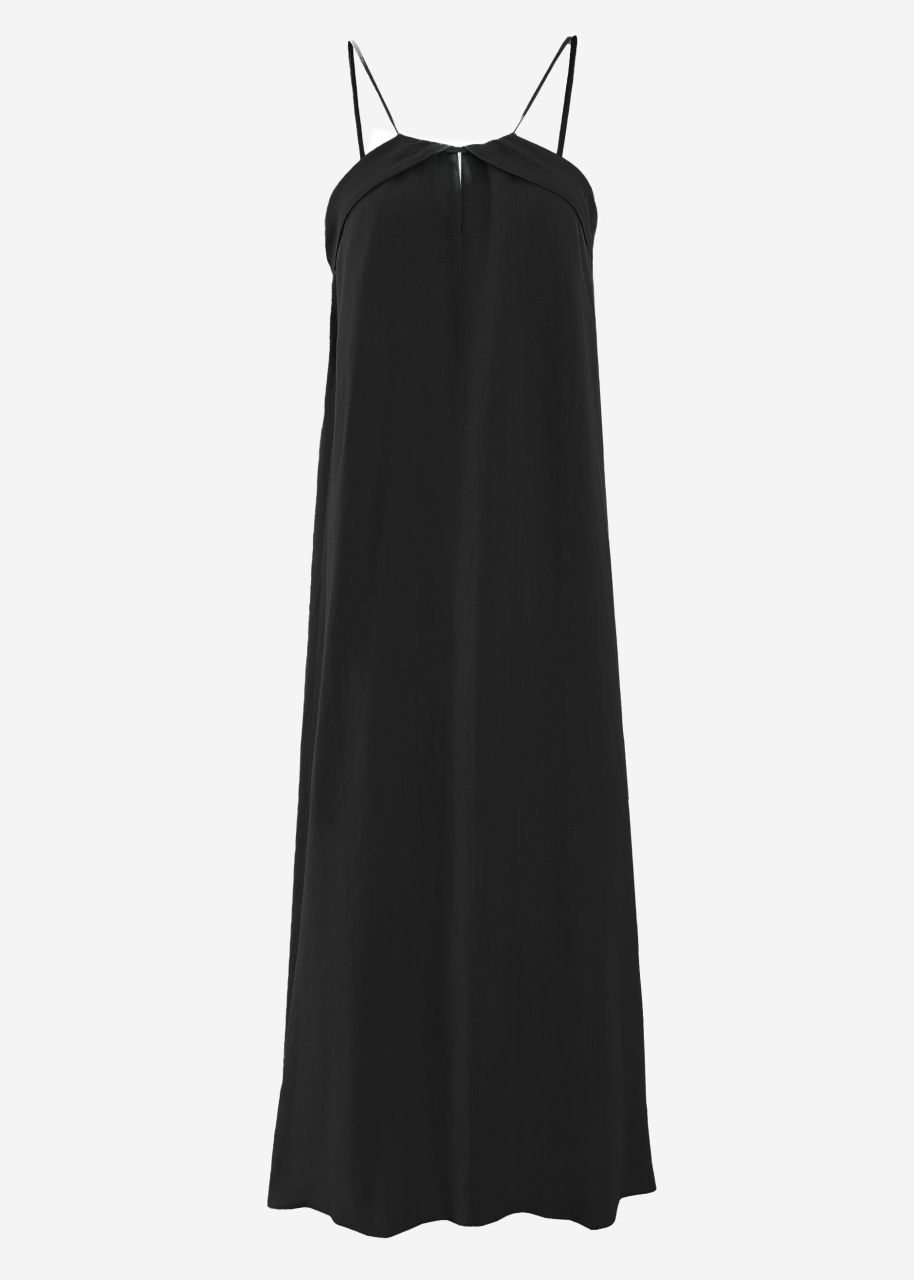 Linen dress with spaghetti straps - black