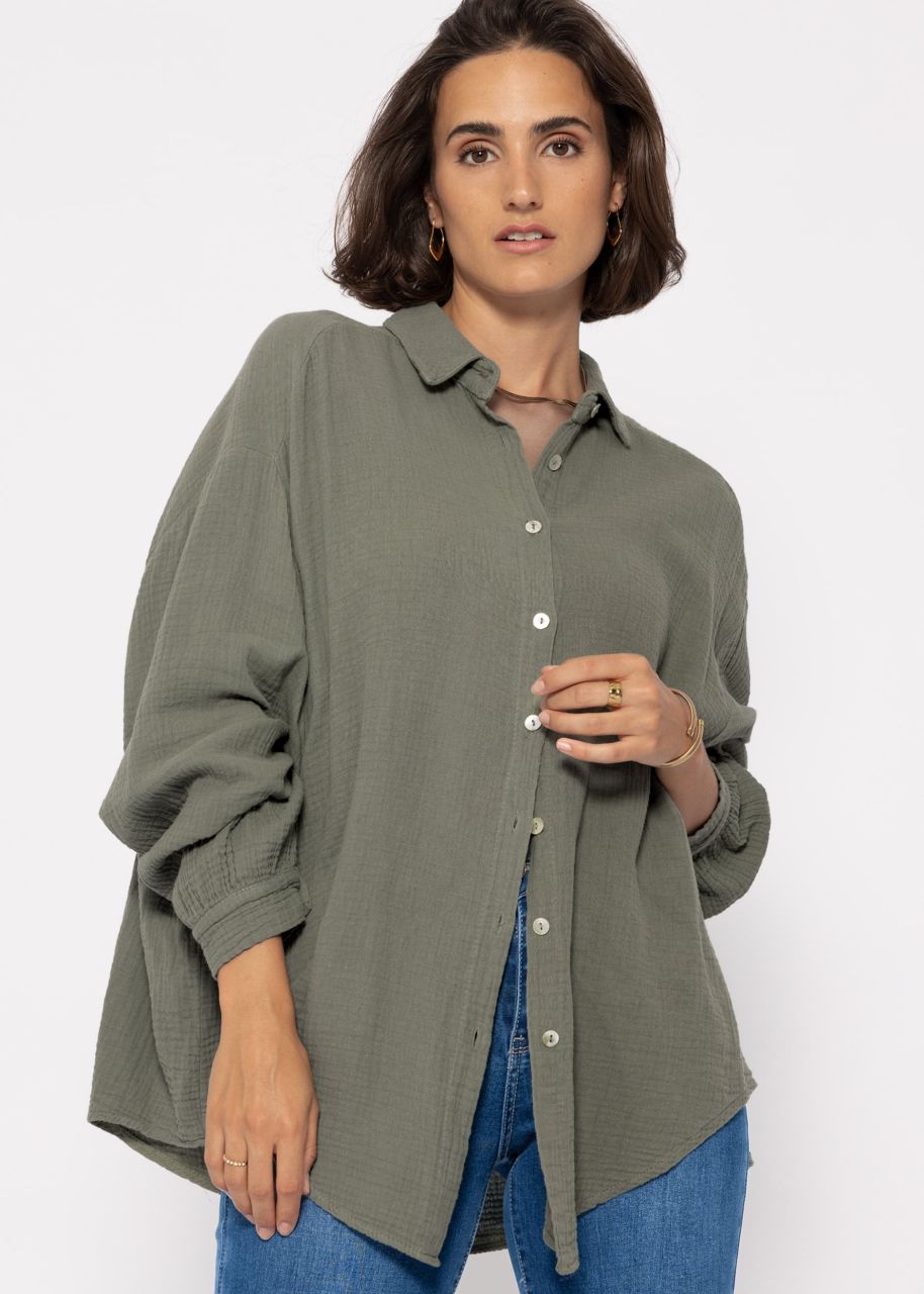 Muslin blouse oversize, short, khaki