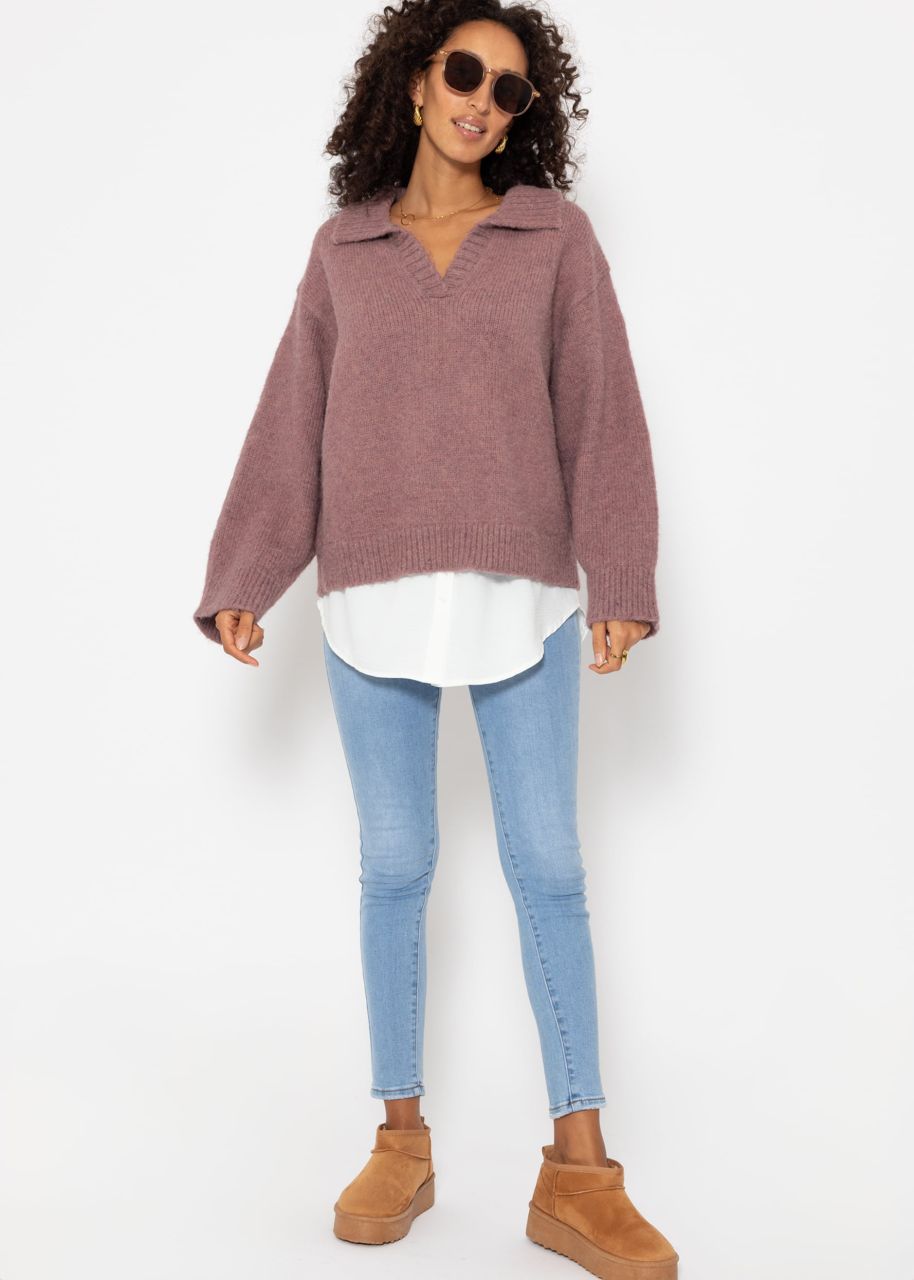 Oversized jumper with collar - mauve