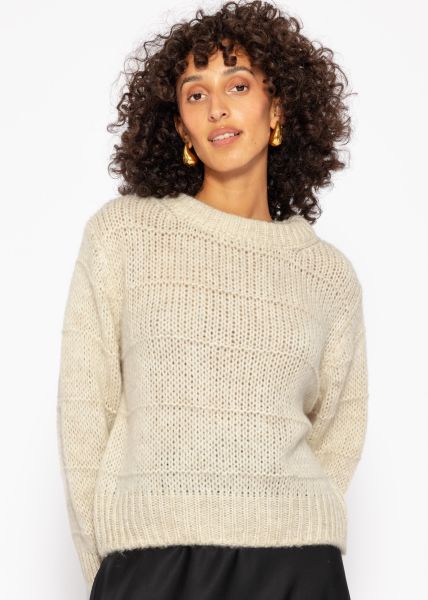 Oversized jumper with textured stripes - beige