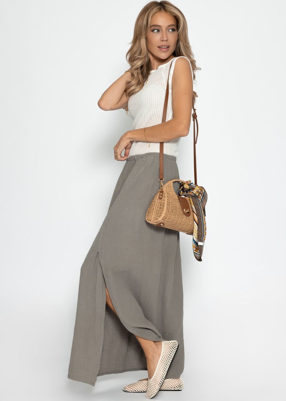 Maxi muslin skirt with slit - taupe