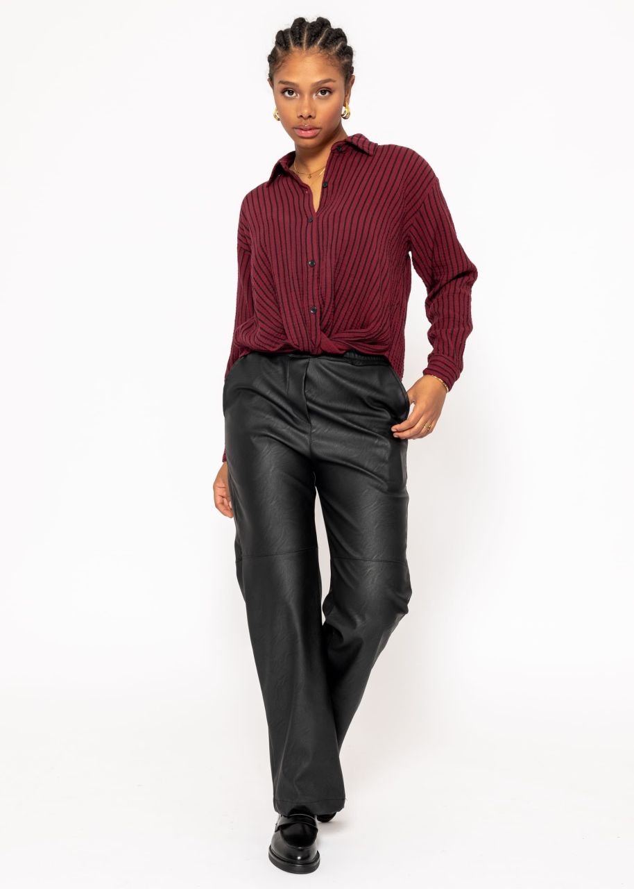 Striped muslin blouse with knot - burgundy-black