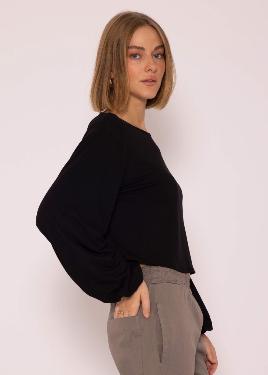 Long-sleeved shirt in jersey with back cut-out, black