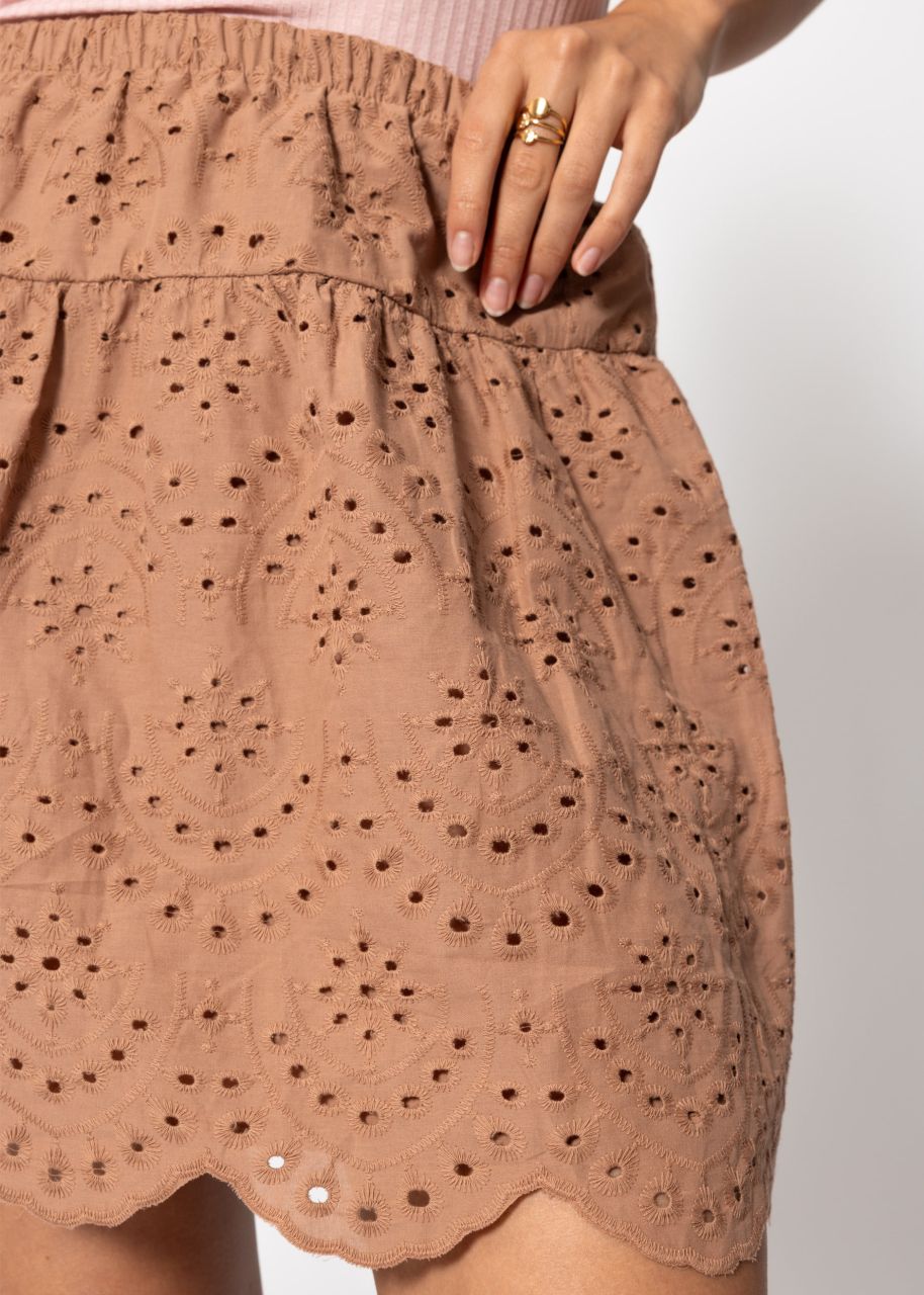 Skirt with eyelet embroidery - mocha mousse