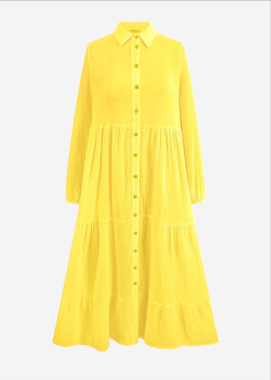 Muslin maxi dress with flounces - yellow