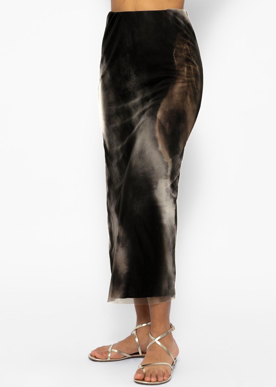 Long mesh skirt with print- anthracite