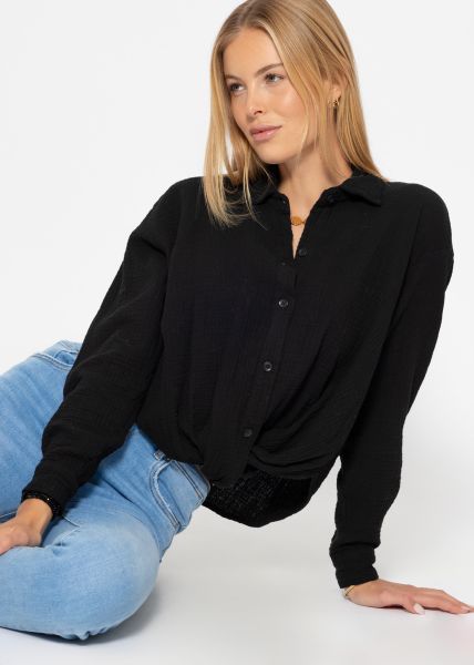 Muslin blouse with knot - black