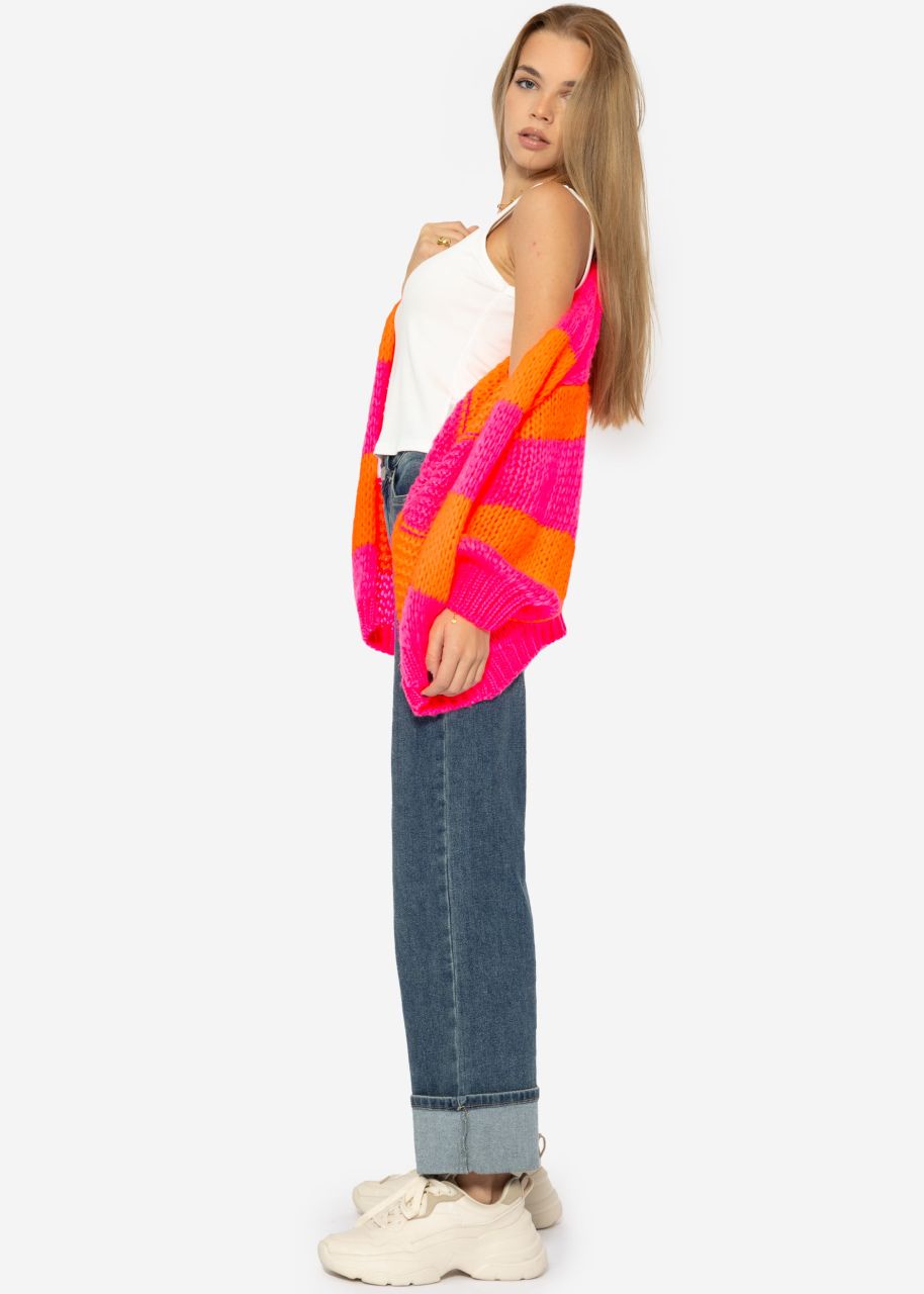 Striped oversize cardigan - pink-orange