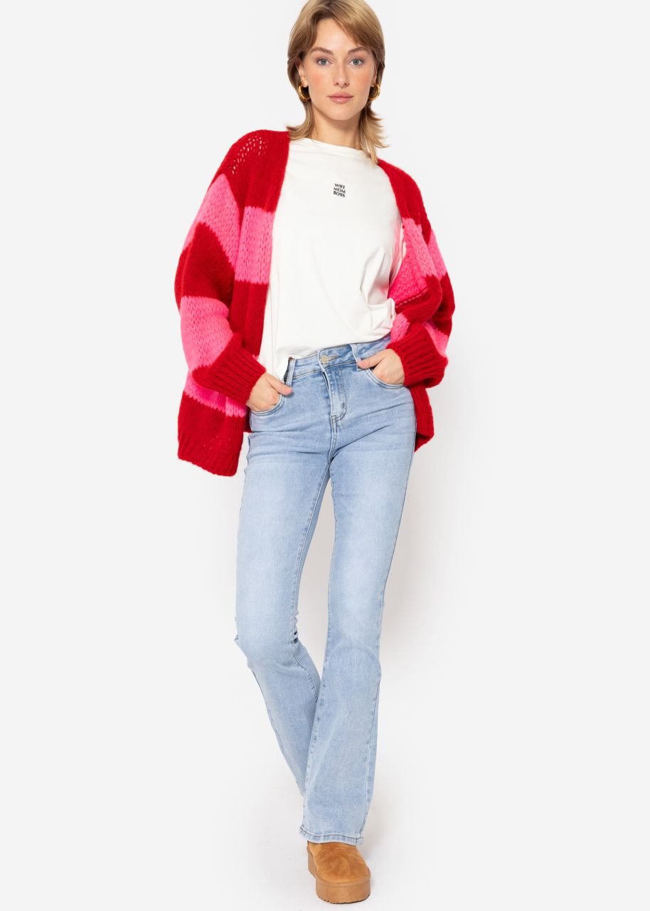 Striped oversize cardigan - red-pink