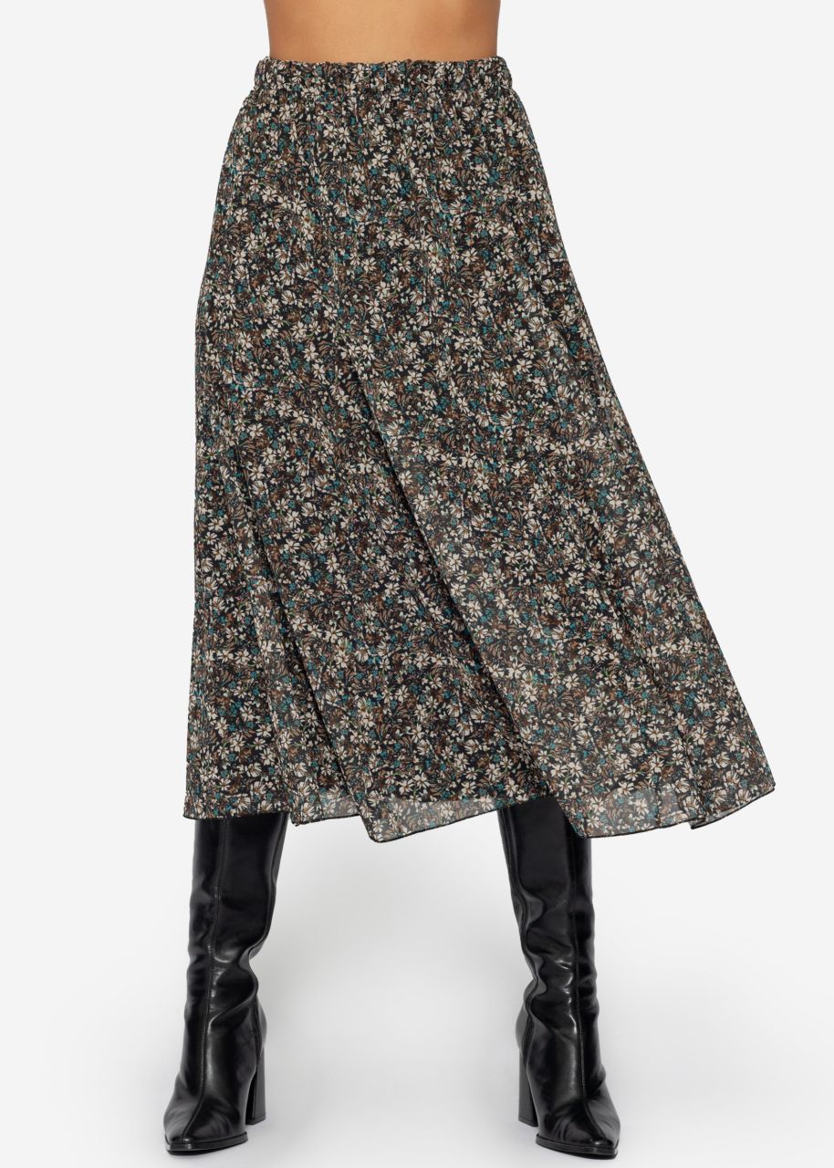 Long chiffon skirt with floral print - black