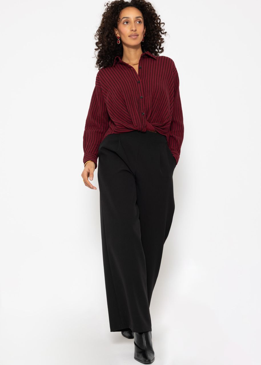 Striped muslin blouse with knot - burgundy-black