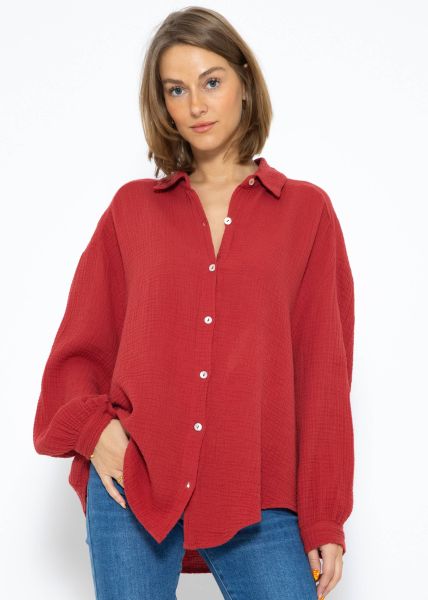 Oversize muslin blouse, short - brick red