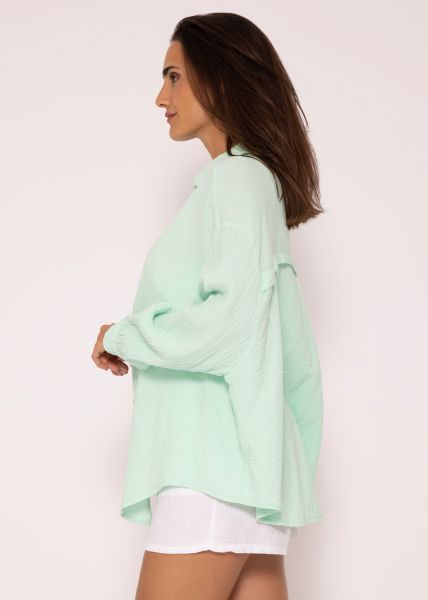 Muslin blouse oversize, short, light green