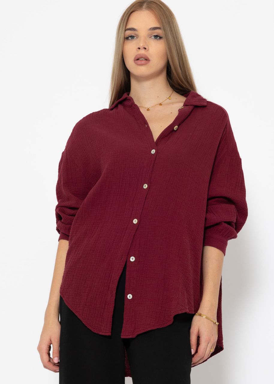 Muslin blouse oversize, short, dark red