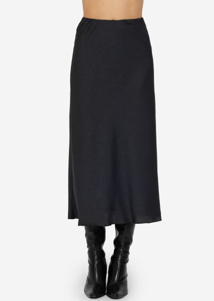 Crash-look satin skirt - black