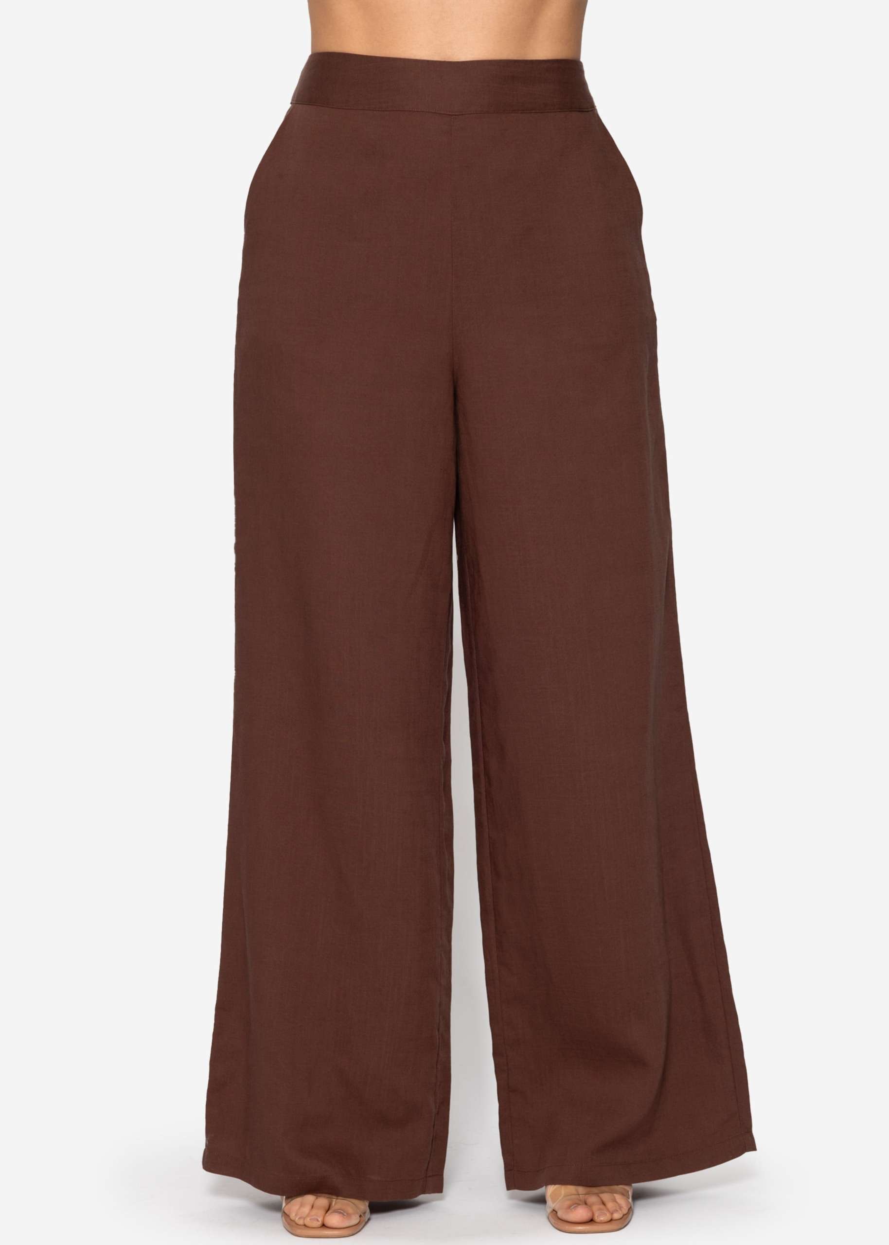 Linen straight-leg trousers - brown