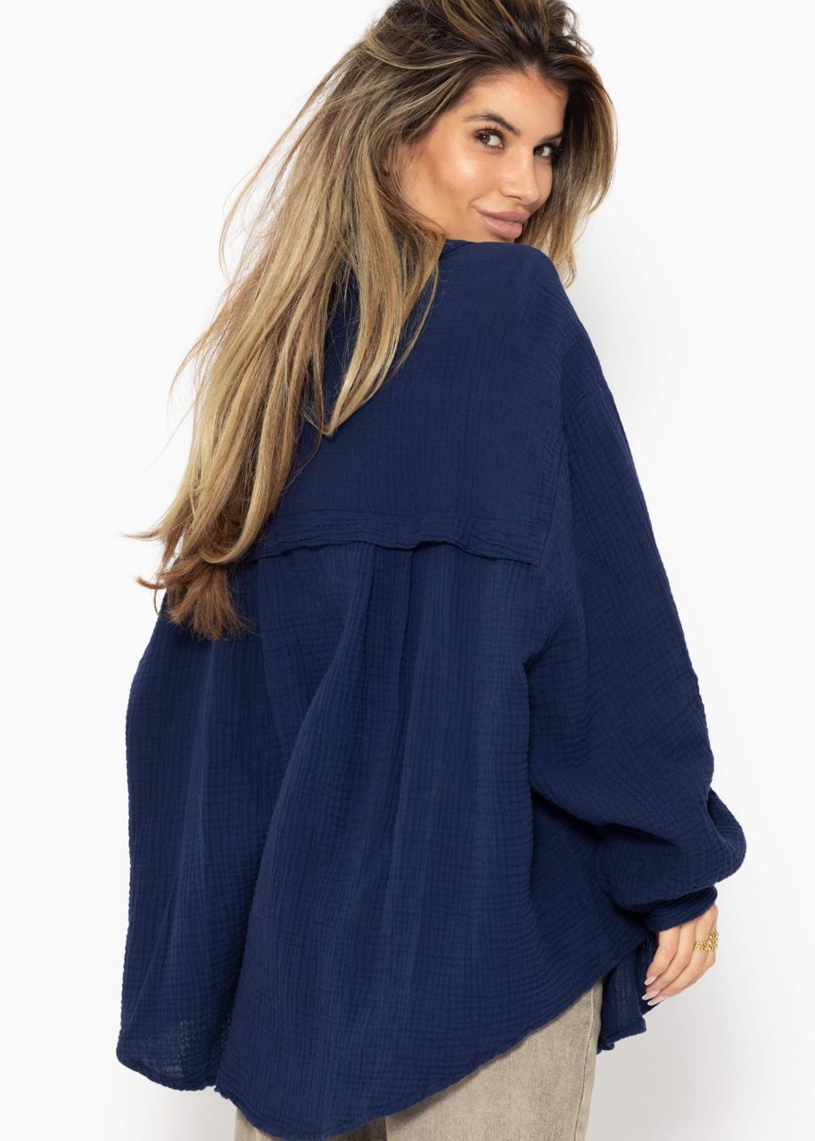 Muslin blouse oversize, short, dark blue