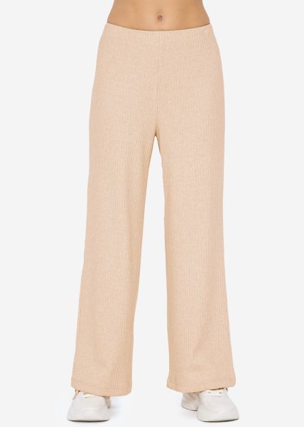 Wide leg ribbed trousers - light beige