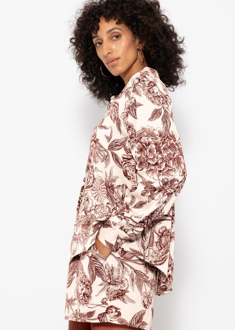 Satin blouse with print - offwhite-wine red