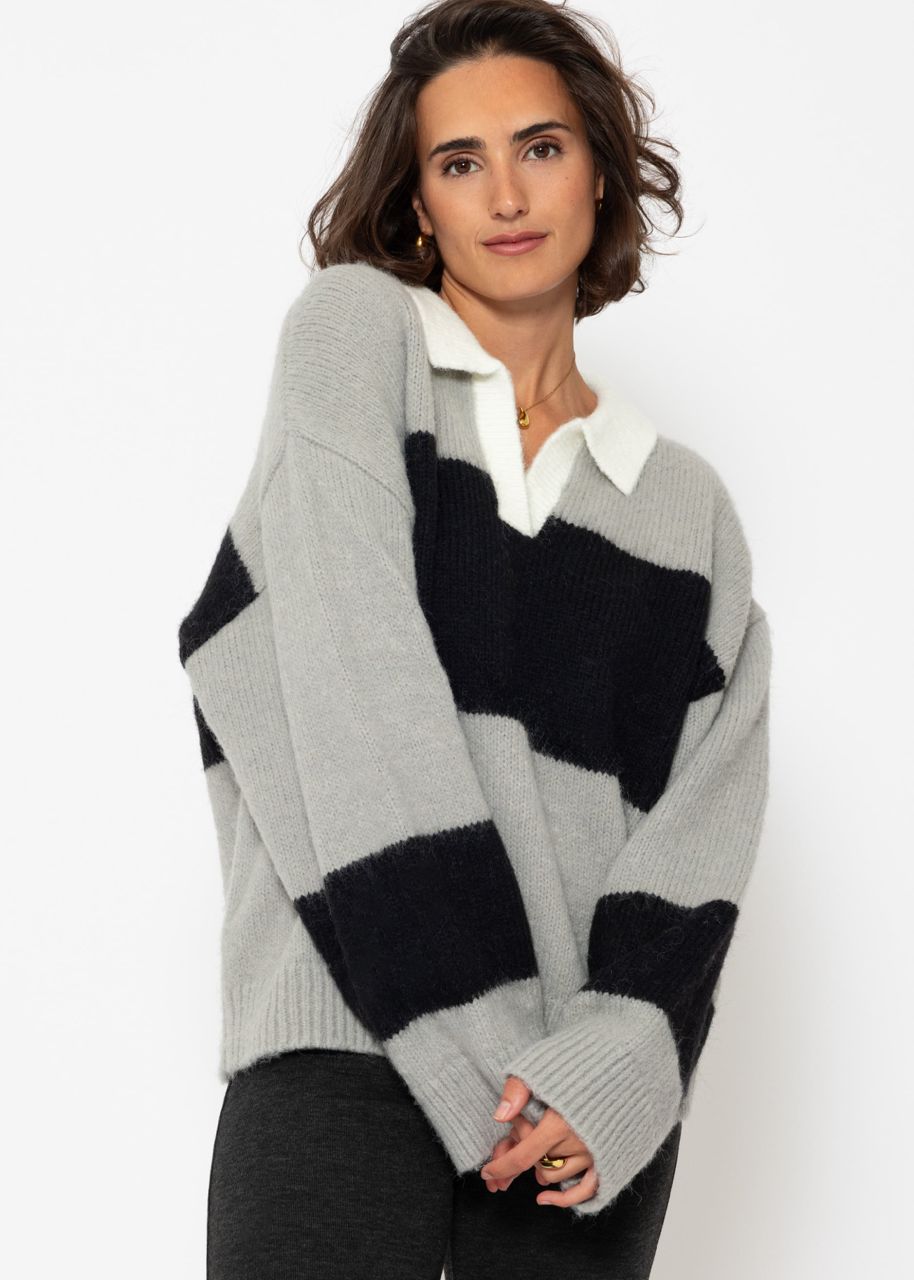 Oversize sweater with collar - gray-black