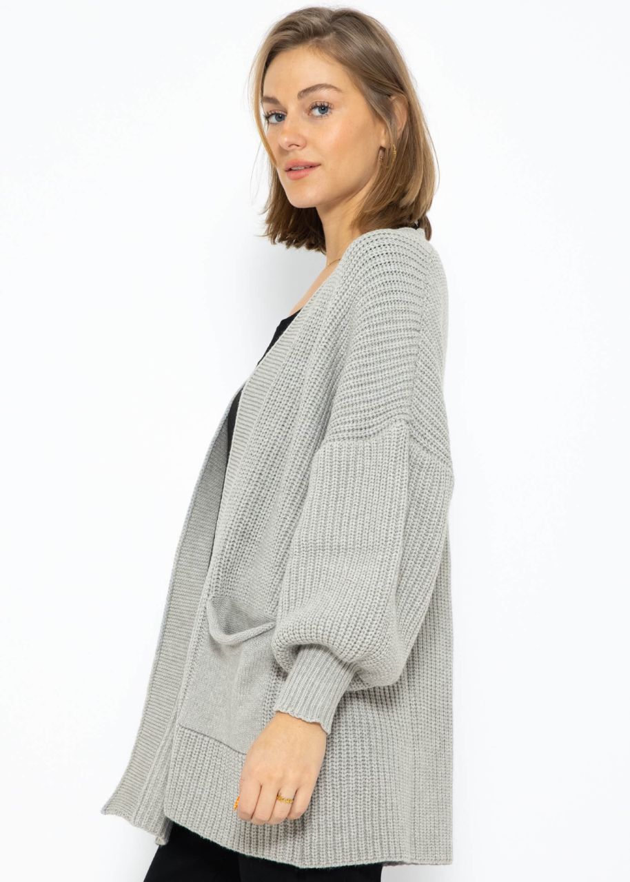 Soft knit cardigan with pockets - light grey