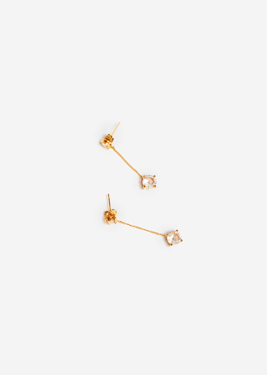 Stud earrings with hanging sparkling stone - gold