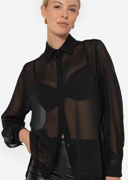 Chiffon blouse with structure - black