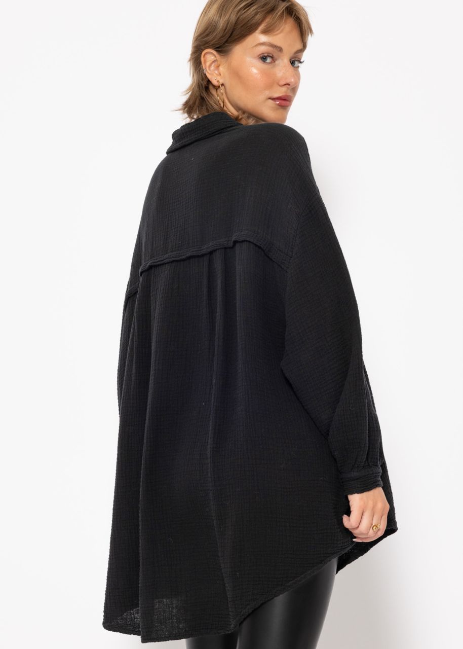 Muslin blouse oversize, black