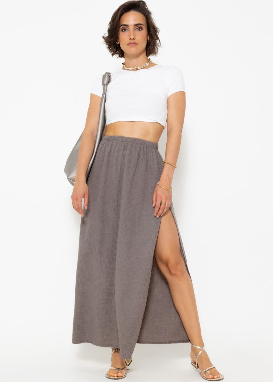 Long muslin skirt with high slit - taupe