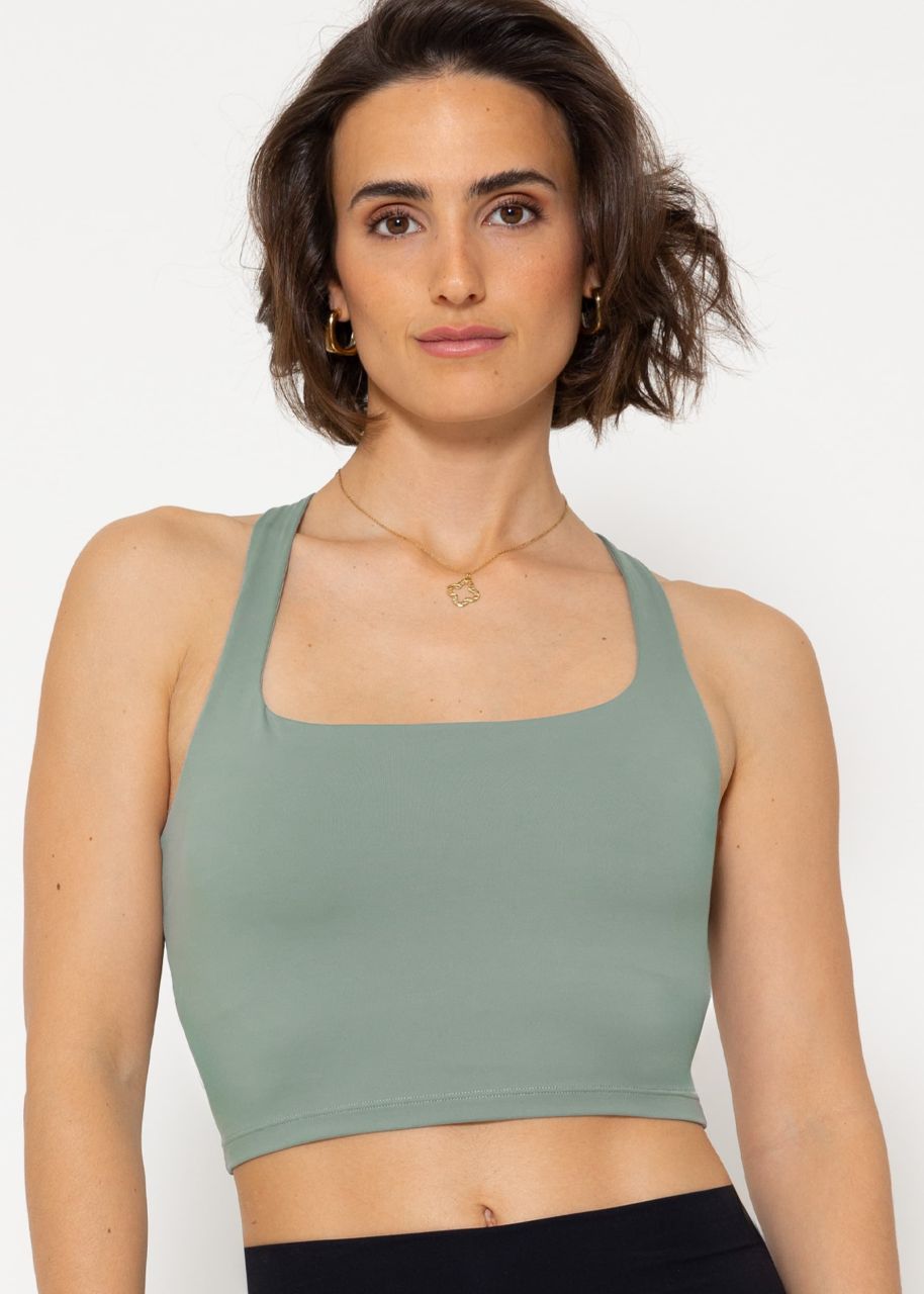 Sports bra with crossed, wide straps - khaki