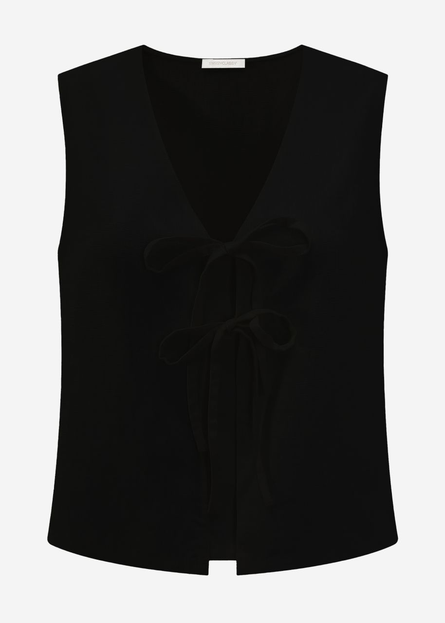 Linen top with bow fastening - black