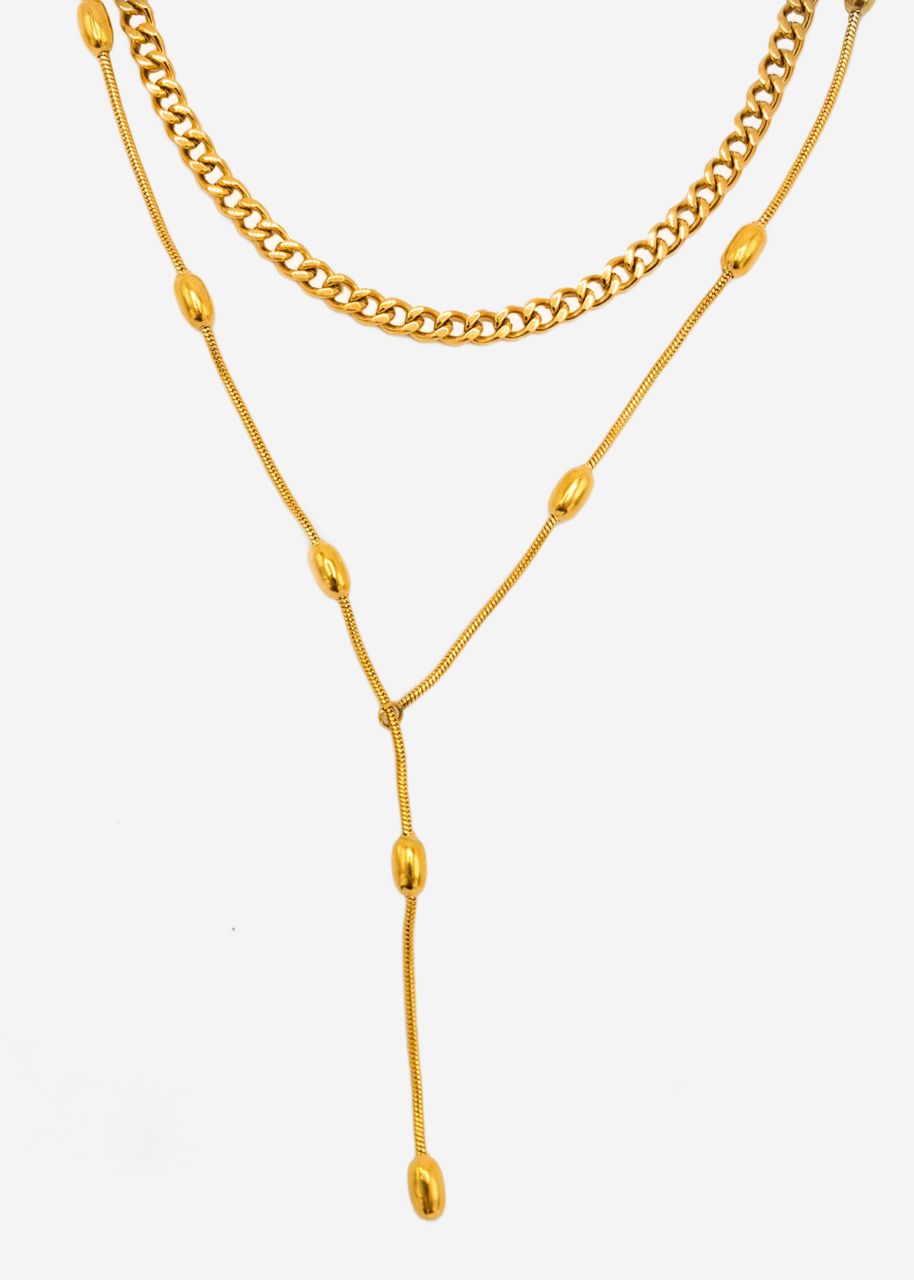 Y-necklace with pearl details - gold