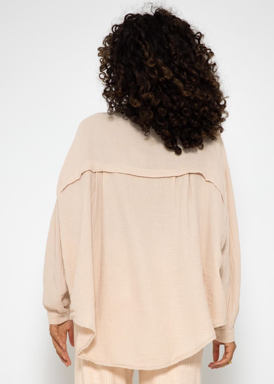 Muslin blouse oversize, short, beige