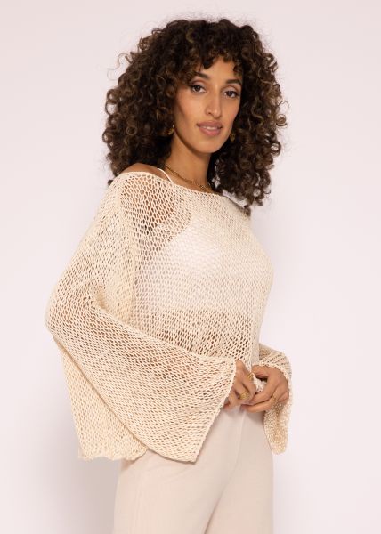 Casual sweater with lace pattern, beige