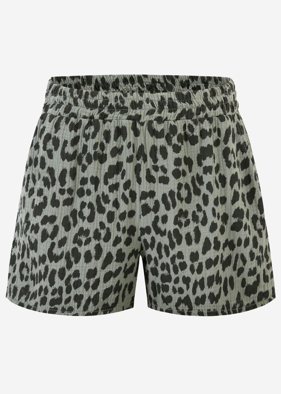 Muslin shorts with leo print - khaki